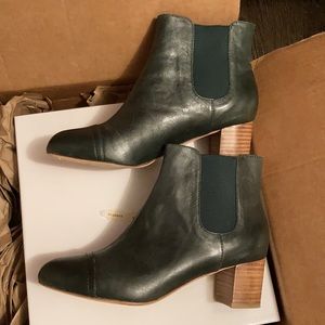 Anthropologie Green Leather Ankle Boots Booties 8